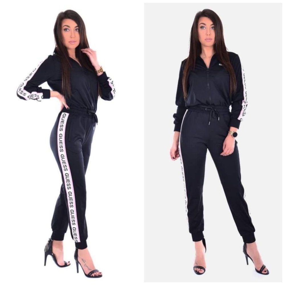 GUESS Sideband Logo Drawstring Waist Jumpsuit sz S